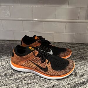 Mens Nike Free 4.0 Flyknit 631053-011 Running Shoes Black Total Orange Size 11.5